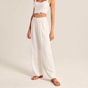 Abercrombie & Fitch Linen-Blend Pull-On Wide Leg Pants